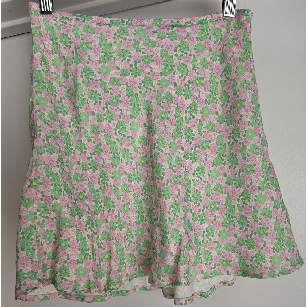 Zara Mini Skirt Size S Pink Green Floral Boho A-line Peasant